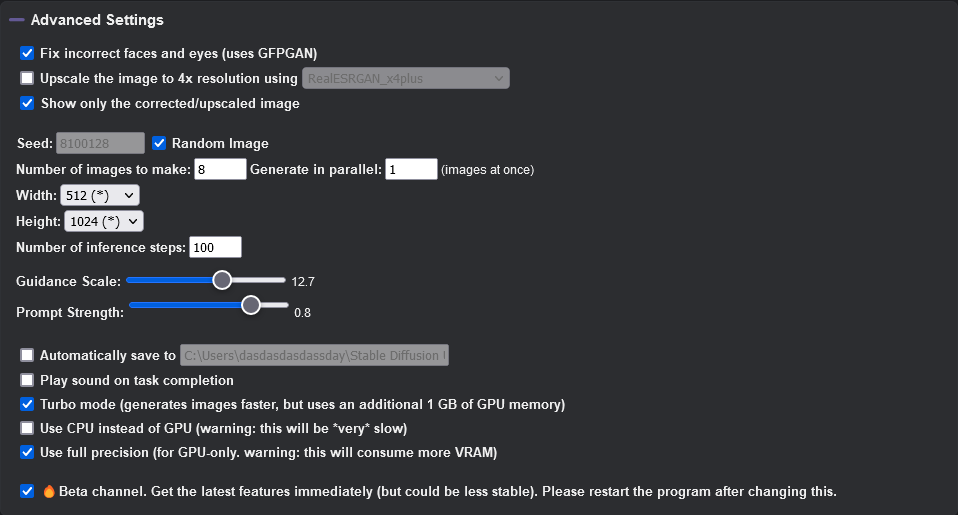 Screenshot of advanced settings